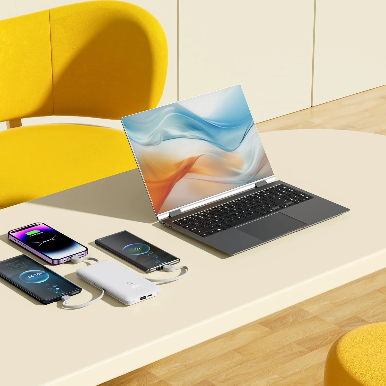 Brand Q 10000mAh Portable Charger with Built-in Cables and AC Wall Plug, USB C Fast Charging Power Bank with 3 Cords,5 Output External Battery Pack Compatible with iPhone,Tablet and All Smart Phones