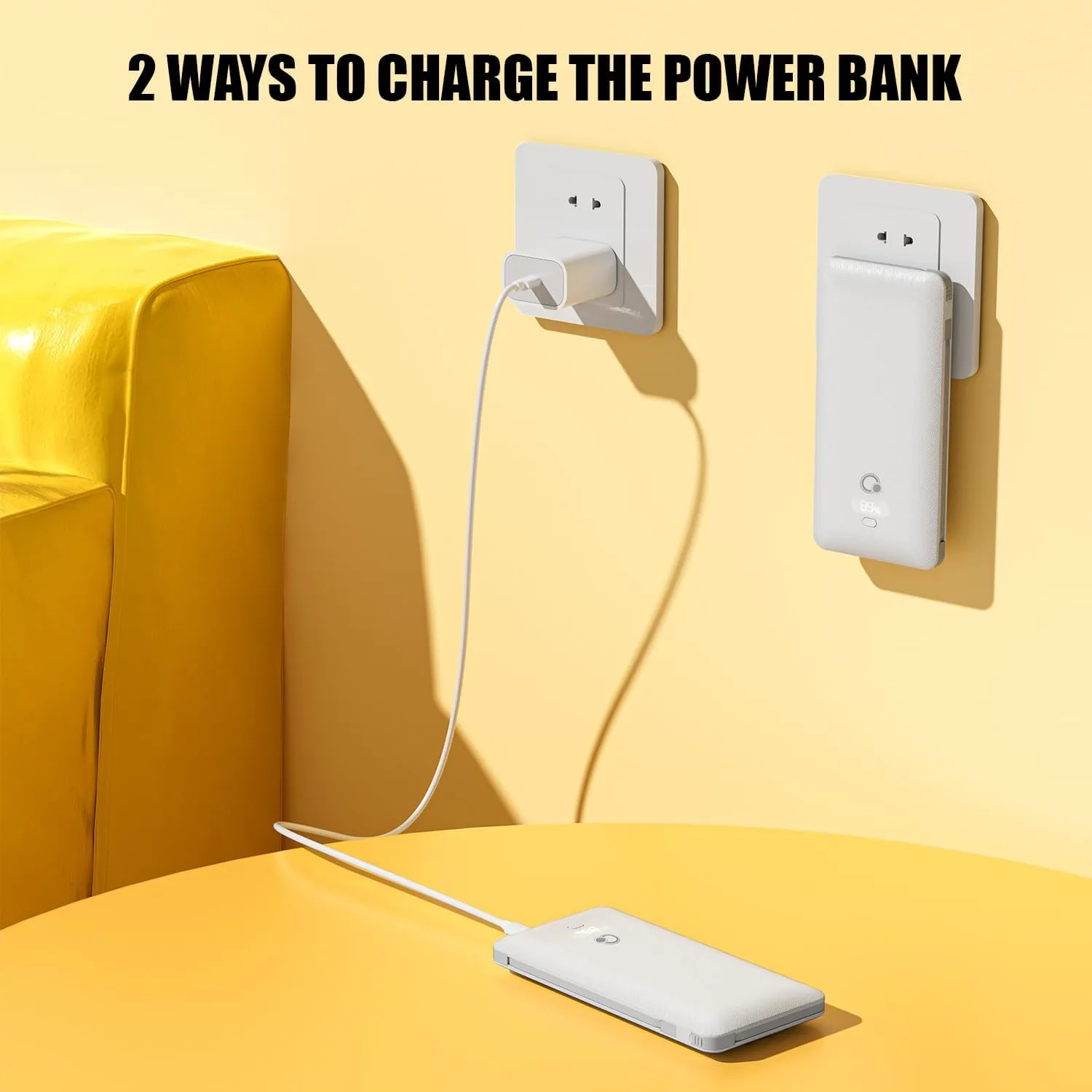 Brand Q 10000mAh Portable Charger with Built-in Cables and AC Wall Plug, USB C Fast Charging Power Bank with 3 Cords,5 Output External Battery Pack Compatible with iPhone,Tablet and All Smart Phones