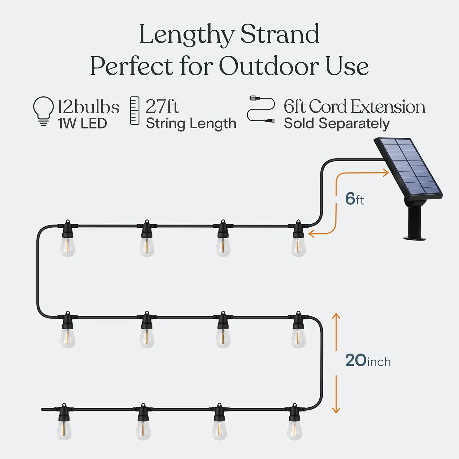 Brightech Ambience Pro Solar Powered Outdoor String Lights - Commercial Grade Patio Lights with 27 Ft Edison Bulbs - Shatterproof LED Solar String Lights - 1W LED, Warm White Light