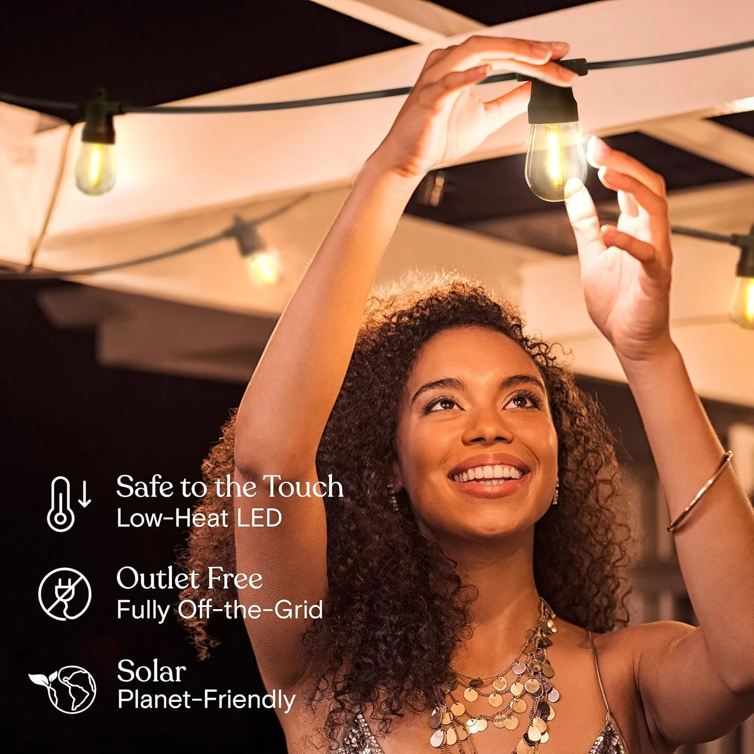 Brightech Ambience Pro Solar Powered Outdoor String Lights - Commercial Grade Patio Lights with 27 Ft Edison Bulbs - Shatterproof LED Solar String Lights - 1W LED, Warm White Light