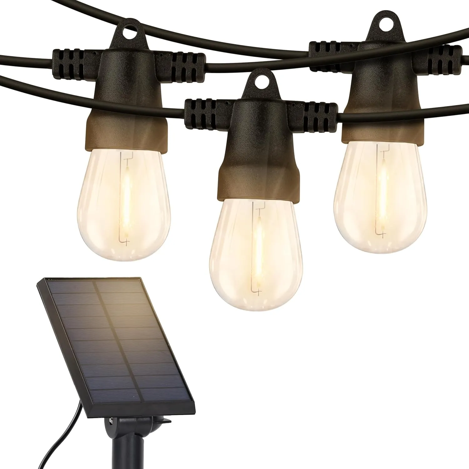 Brightech Ambience Pro Solar Powered Outdoor String Lights - Commercial Grade Patio Lights with 27 Ft Edison Bulbs - Shatterproof LED Solar String Lights - 1W LED, Warm White Light