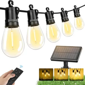 Brightever Solar Powered Outdoor String Lights with Remote, 27FT Commercial Grade Waterproof Solar Patio Lights, 12 1 Shatterproof LED Bulbs 3 Lighting Modes, Dimmable Solar Lighting for Outside