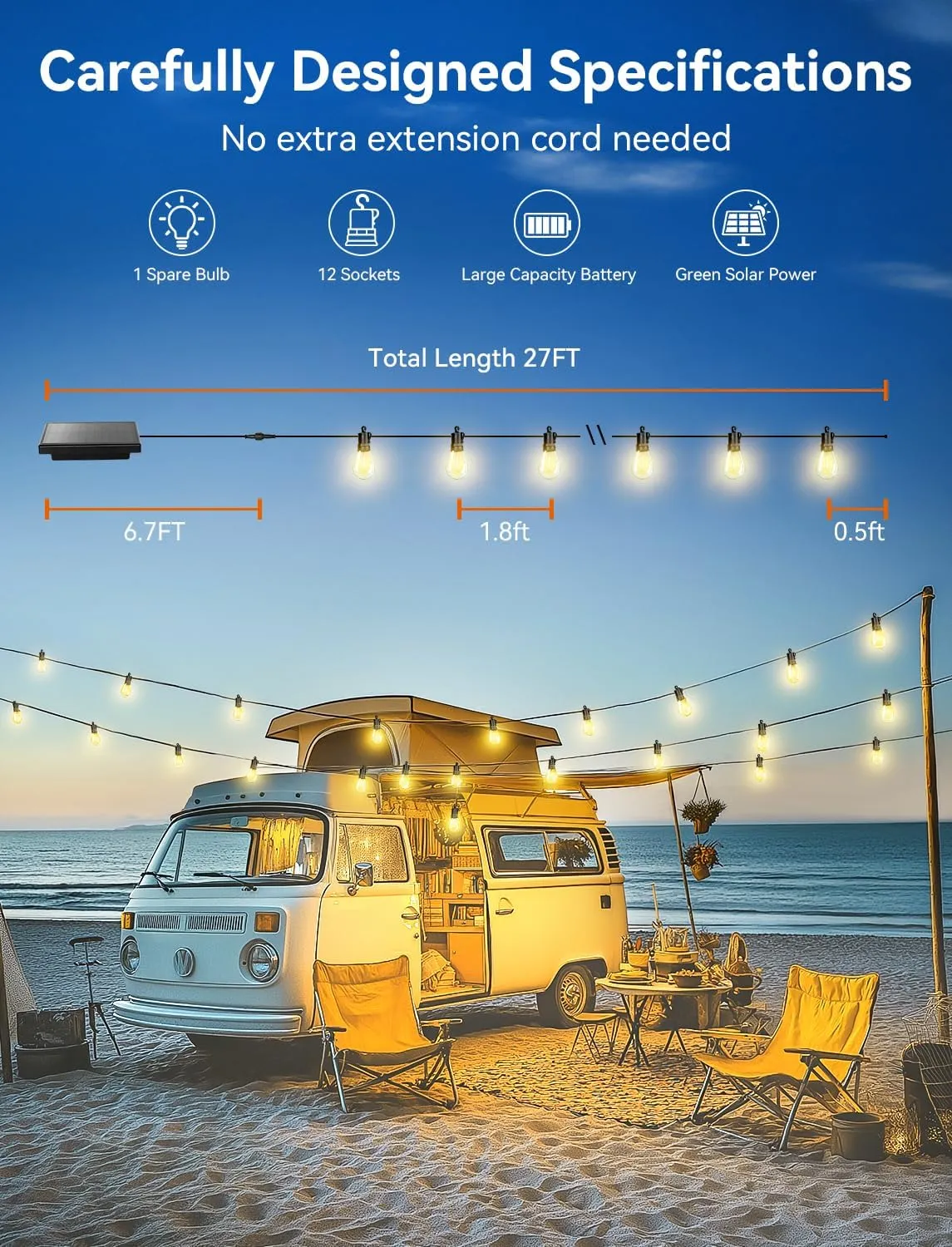 Brightever Solar Powered Outdoor String Lights with Remote, 27FT Commercial Grade Waterproof Solar Patio Lights, 12 1 Shatterproof LED Bulbs 3 Lighting Modes, Dimmable Solar Lighting for Outside