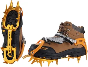 BRS-S3 Ultralight 14 Teeth Aluminium Alloy Bundled Crampons Ice Gripper Outdoor Ice Climbing Kits Crampons for Footwear (Golden)