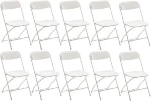 BTEXPERT Set of 10, White Plastic Folding Chairs Steel Frame Commercial 650LB High Weight Capacity Event Chair Lightweight for Office Wedding Party Picnic Kitchen Dining Church School - 10