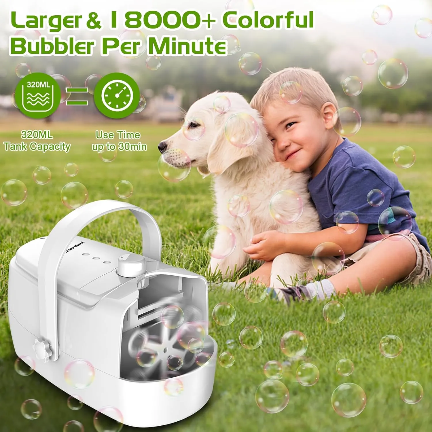 Bubble Machine Durable Automatic Bubble Blower, 18000  Big Bubbles Per Minute Bubbles for Kids Toddlers Bubble Maker Operated by Plugin or Batteries Bubble Toys for Indoor Outdoor Birthday Party