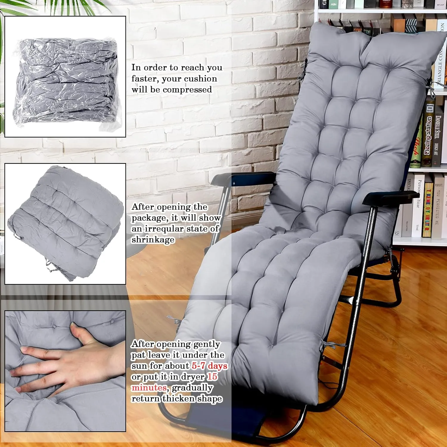 Bucherry 67 x 19 Inch Chaise Lounge Cushions Soft Lounge Chair Cushion Gravity Chair Cushion Sofa Lawn Furniture Cushion Pad with 6 Tie for Outdoor Indoor Patio Home Without Headrest (Gray,4 Pcs)