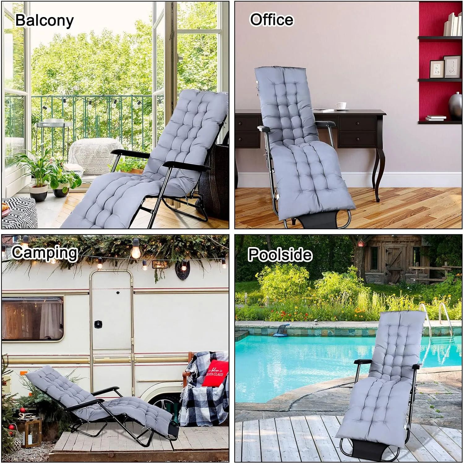 Bucherry 67 x 19 Inch Chaise Lounge Cushions Soft Lounge Chair Cushion Gravity Chair Cushion Sofa Lawn Furniture Cushion Pad with 6 Tie for Outdoor Indoor Patio Home Without Headrest (Gray,4 Pcs)