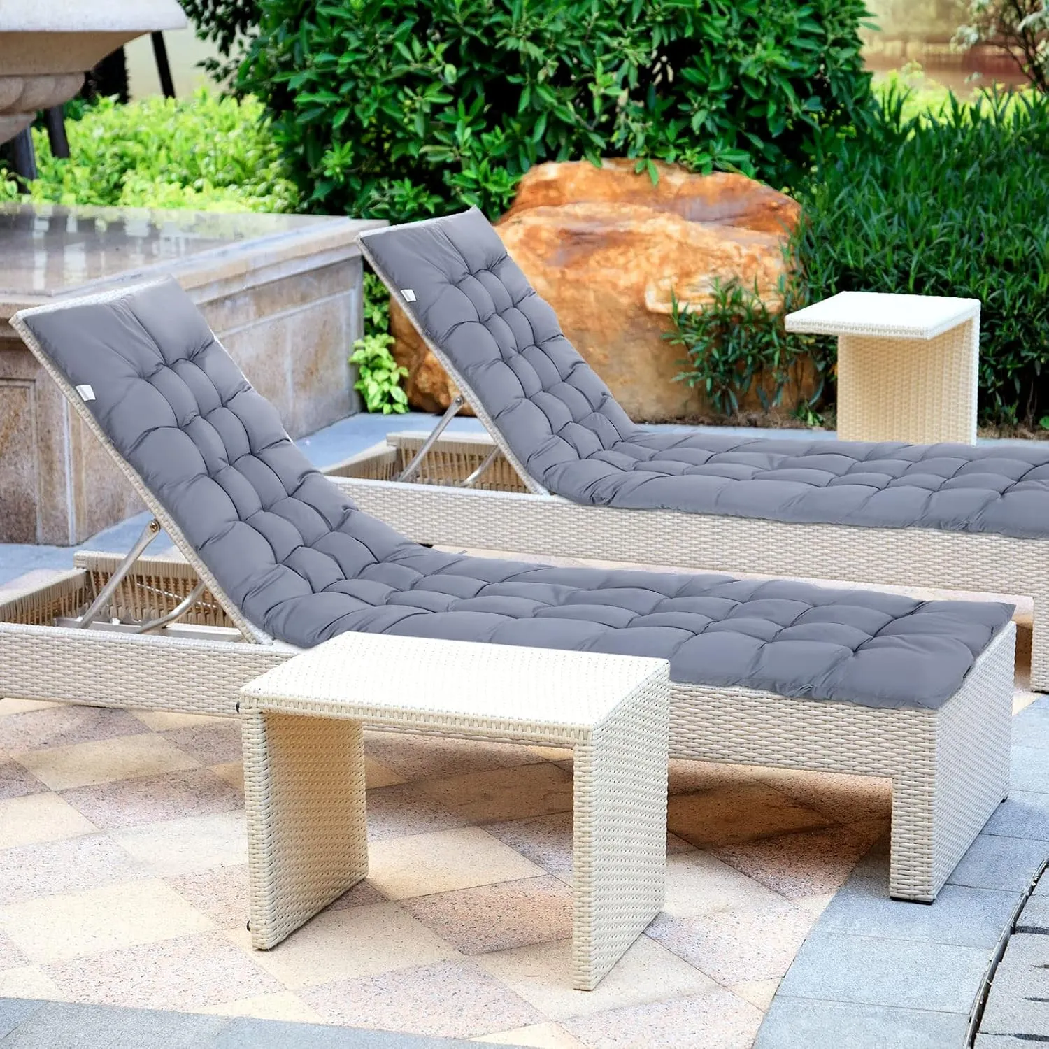 Bucherry 67 x 19 Inch Chaise Lounge Cushions Soft Lounge Chair Cushion Gravity Chair Cushion Sofa Lawn Furniture Cushion Pad with 6 Tie for Outdoor Indoor Patio Home Without Headrest (Gray,4 Pcs)