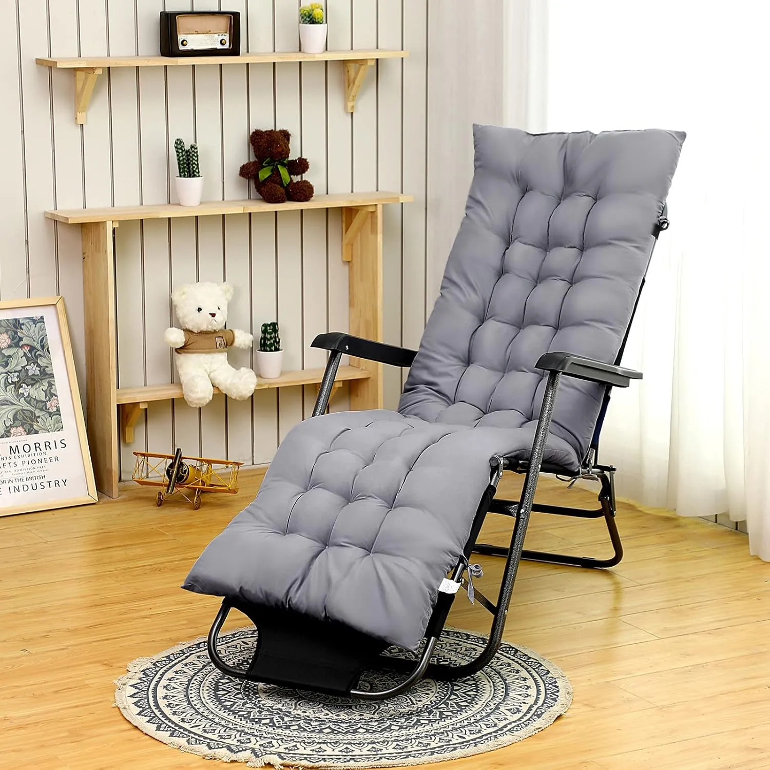 Bucherry 67 x 19 Inch Chaise Lounge Cushions Soft Lounge Chair Cushion Gravity Chair Cushion Sofa Lawn Furniture Cushion Pad with 6 Tie for Outdoor Indoor Patio Home Without Headrest (Gray,4 Pcs)