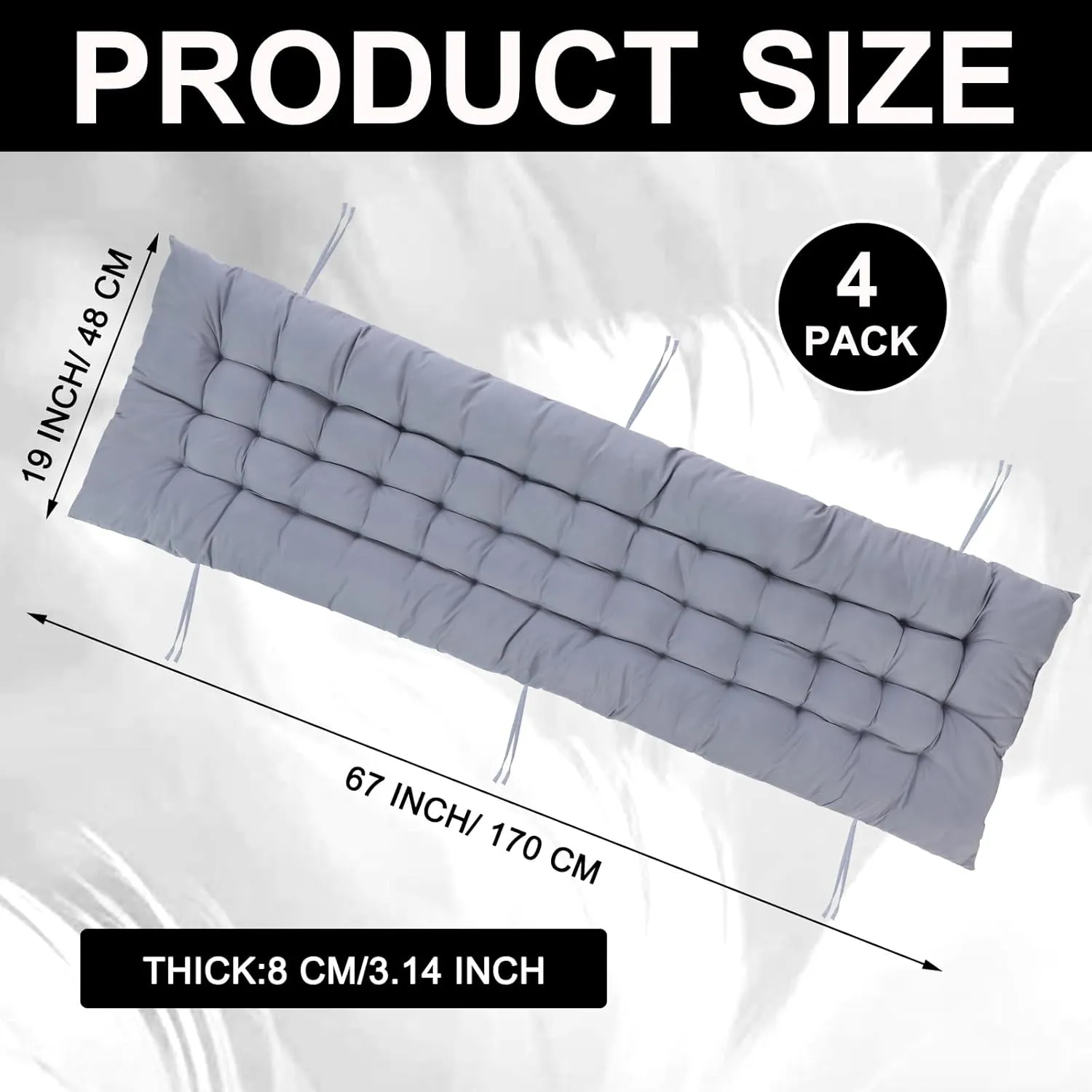 Bucherry 67 x 19 Inch Chaise Lounge Cushions Soft Lounge Chair Cushion Gravity Chair Cushion Sofa Lawn Furniture Cushion Pad with 6 Tie for Outdoor Indoor Patio Home Without Headrest (Gray,4 Pcs)