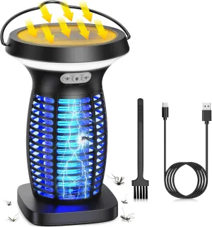 Bug Zapper Outdoor & Indoor, Solar Mosquito Zapper Waterproof, 3500 V Electric Fly Zapper Rechargeable, Cordless Mosquito Killer for Camping