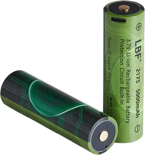 Button Top 3.7V 5000mAh(21*75 not 18*65) Lithium-ion Rechargeable Battery Type-C Input/Output Protection Circuit Built-In Large Capacity 3.6V Replacement Battery for Flashlight, Headlamps etc 2 Pack