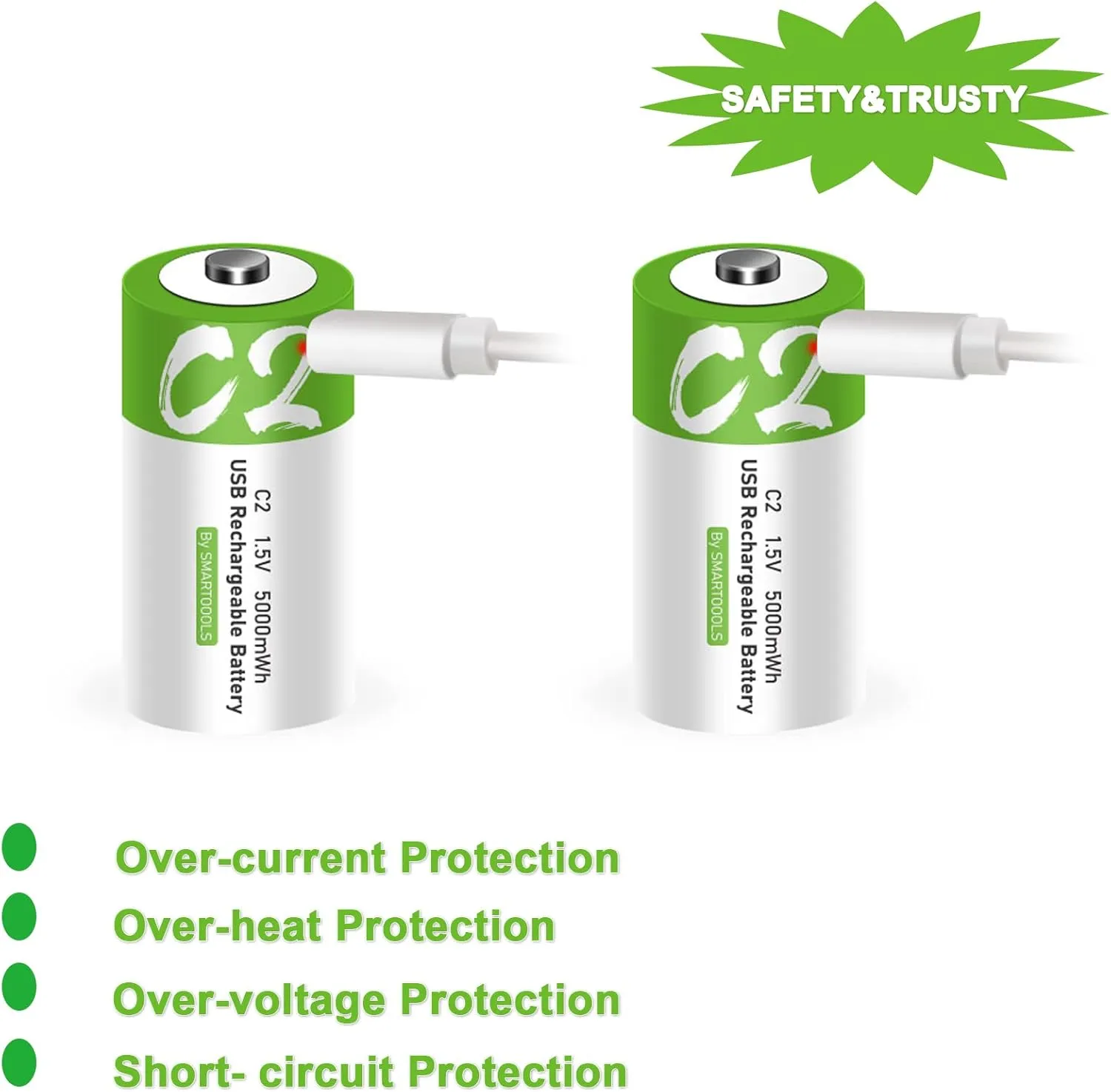 C Batteries 4 Pack, Rechargeable C Batteries,5000mWh C Size Batteries 4 Pack, 1.5V Lithium ion C Cell Batteries 4 Pack,USB Type C Rechargeable C Cell Batteries