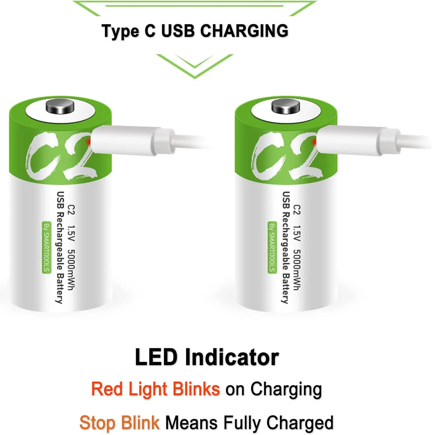 C Batteries 4 Pack, Rechargeable C Batteries,5000mWh C Size Batteries 4 Pack, 1.5V Lithium ion C Cell Batteries 4 Pack,USB Type C Rechargeable C Cell Batteries