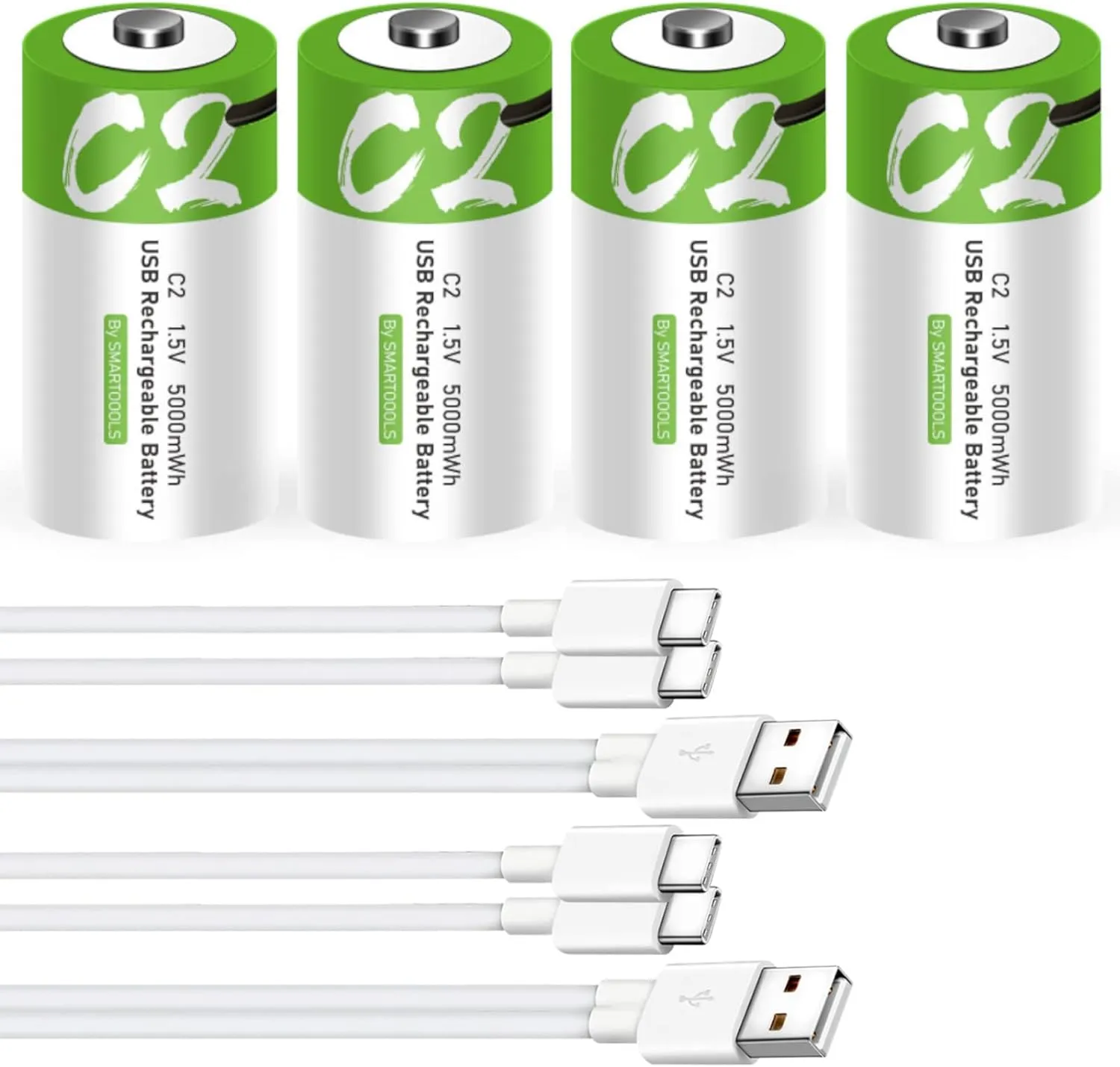 C Batteries 4 Pack, Rechargeable C Batteries,5000mWh C Size Batteries 4 Pack, 1.5V Lithium ion C Cell Batteries 4 Pack,USB Type C Rechargeable C Cell Batteries