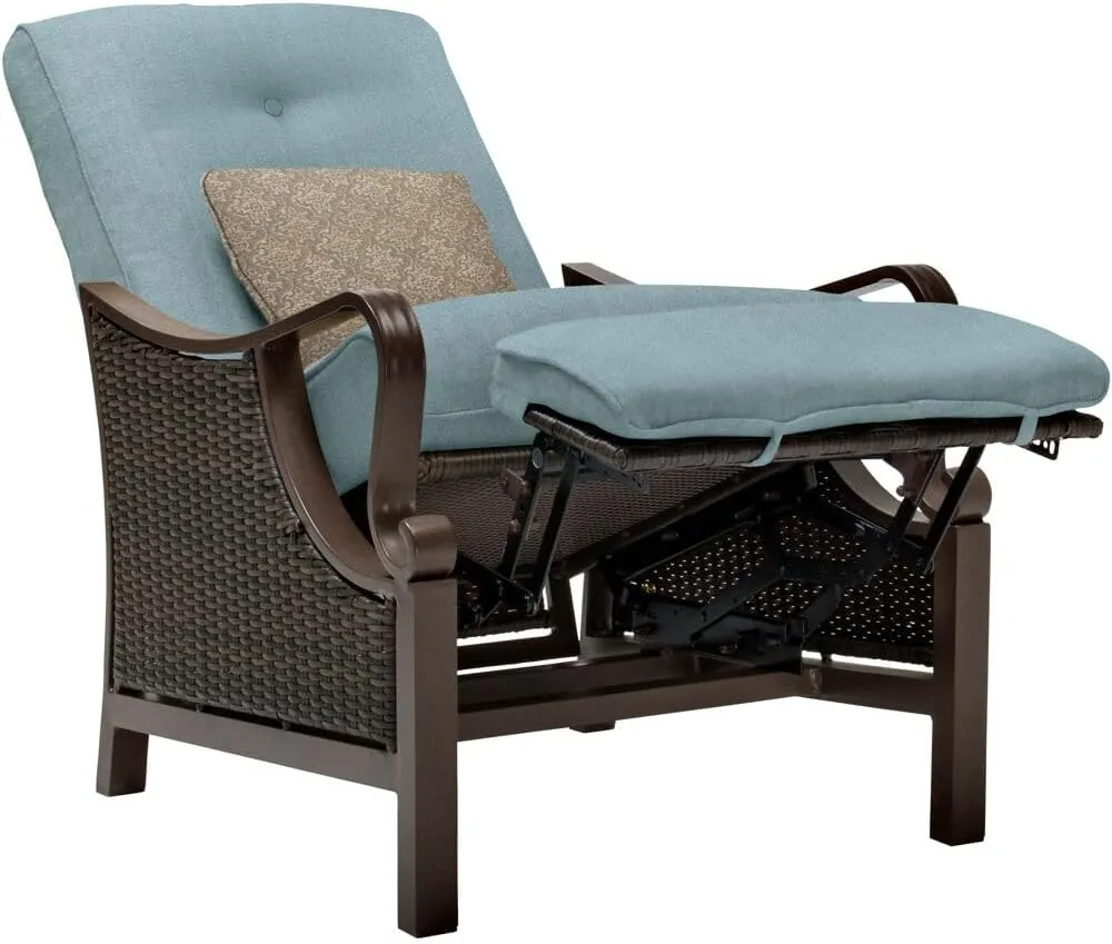 Cambridge Saratoga Hand-Woven Wicker Reclining Outdoor Chair, UV Protected Cushions, Weather and Rust Resistant Steel Frame, Outdoor Recliner, Ocean Blue