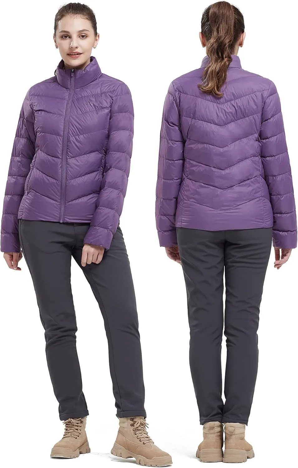 CAMELSPORTS Women's Down Jacket Hooded Winter Light Weight Short Puffer Coats Packable Warm Windproof Ladies Parka