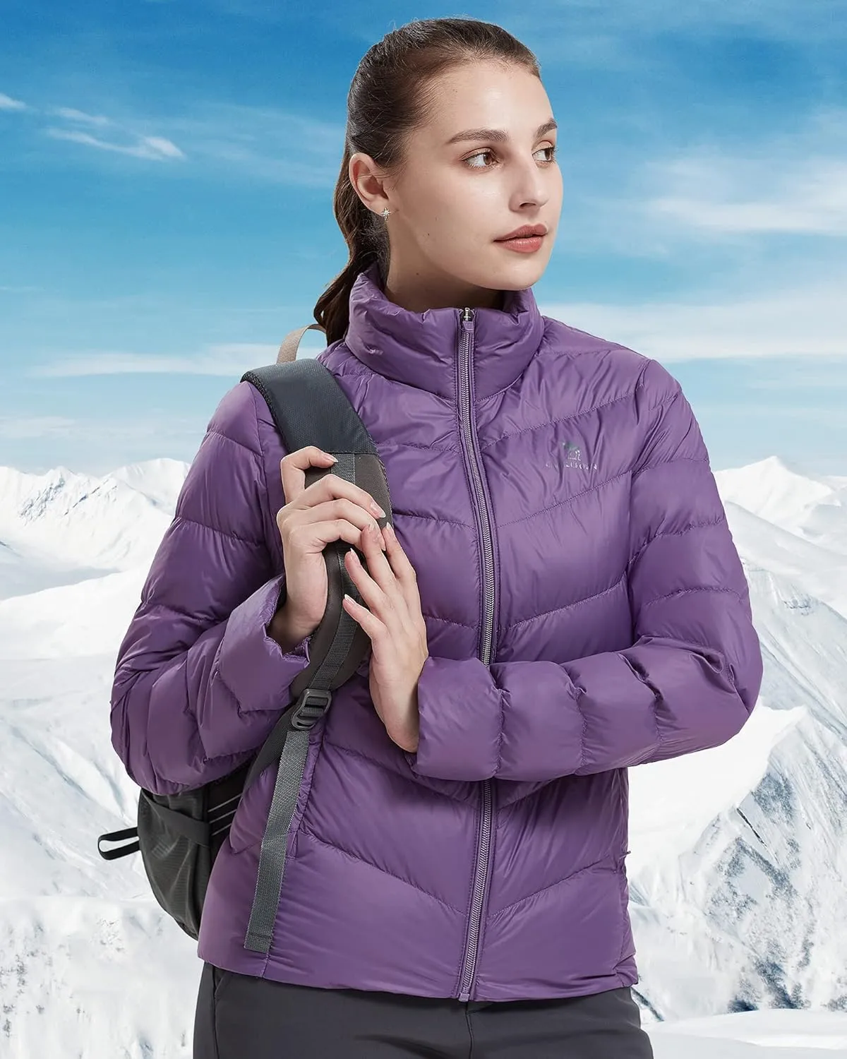 CAMELSPORTS Women's Down Jacket Hooded Winter Light Weight Short Puffer Coats Packable Warm Windproof Ladies Parka