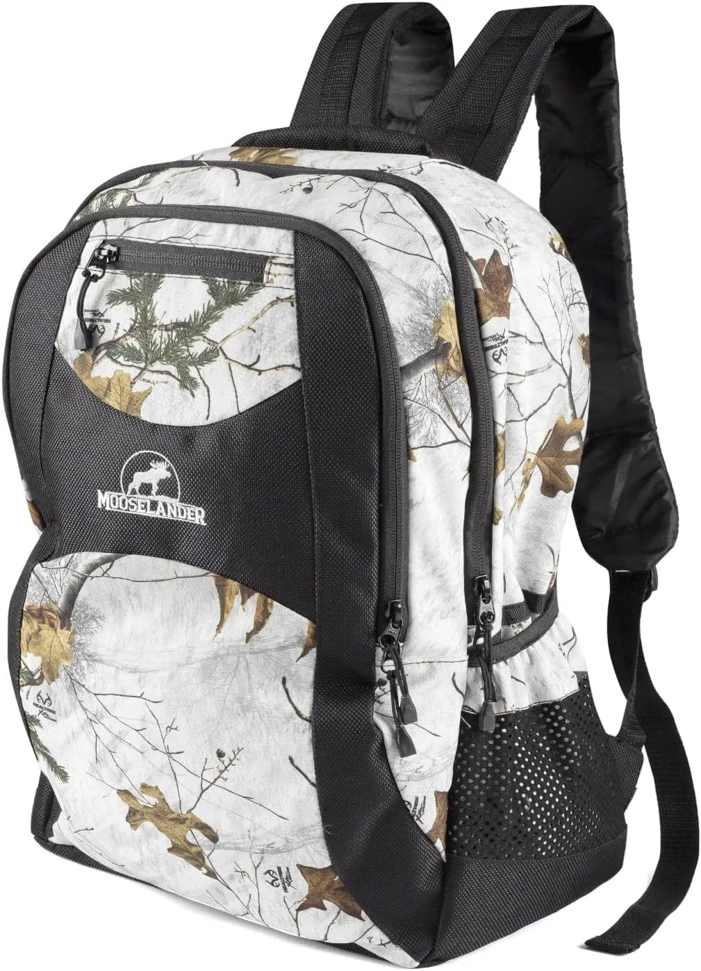 Camo Backpack in Licensed Realtree Prints, Lightweight and Durable Backpack, Hiking and Hunting with YKK Zipper (Xtra Snow/Black)