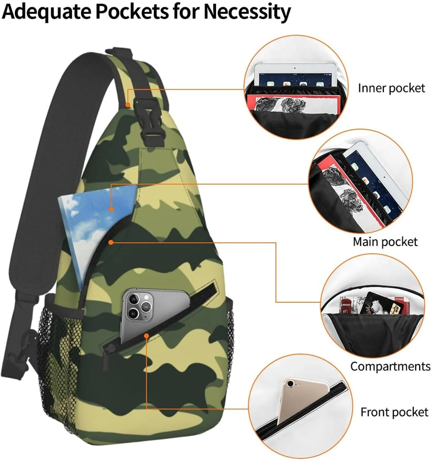 Camo Crossbody Sling Backpack Sling Bag Adjustable Chest Shoulder Daypack For Women Men
