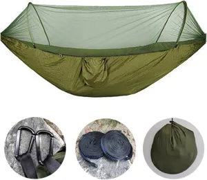 Camp 260x140cm Outdoor Double Camping Hammock with Mosquito Net and Rain Fly Tarp Lightweight Parachute Hammocks Travel Hiking Strong (02)