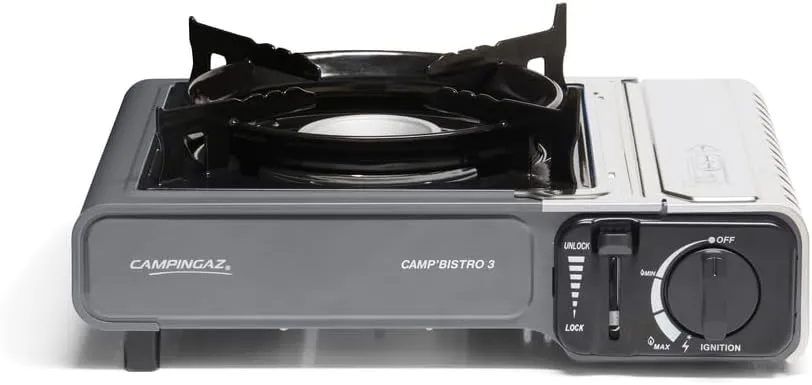 Camp Bistro Stove, 1 burner, camping stove, 2200-watt capacity, compact outdoor cooker, includes carry case for easy transport