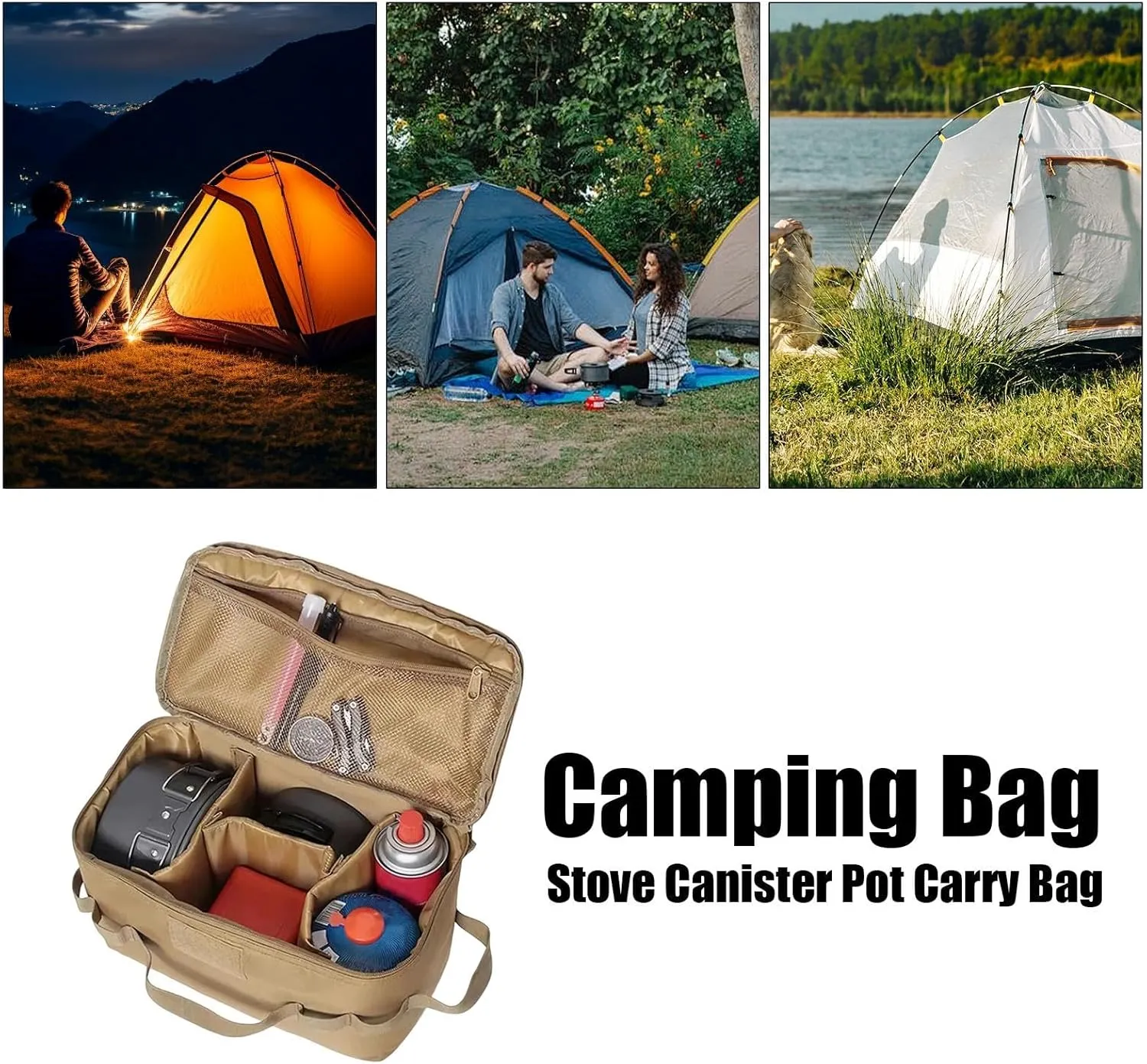 Camping Bag - Pot Carry Bag, Water-Resistant Camping Storage | Camping Stove Canister Pot Cookware Organizer, Folding durabless Travel Utensils Storage Bag For Hiking, Backpacking