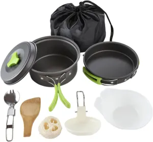 Camping Bowl and Utensil Set Portable Aluminum Oxide Outdoor Cookware Compact Camping Cooking Gear for Hiking Backpacking and Outdoor Trips