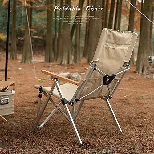 Camping Chair Adjustable Long Back Chair Folding Recliner Garden Picnic Beach Leisure Chair Fishing Chair(Color:Khaki)