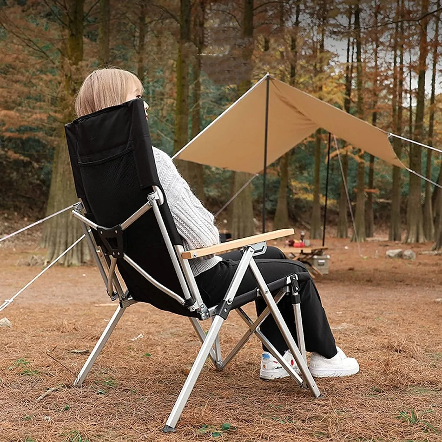 Camping Chair Camping Ultralight Aluminum Tube Ice Fishing Chair Backpack Chair with Wooden Handrail Stool for Camping Beach Fishing Folding Chair (Color : A) (B One Siz