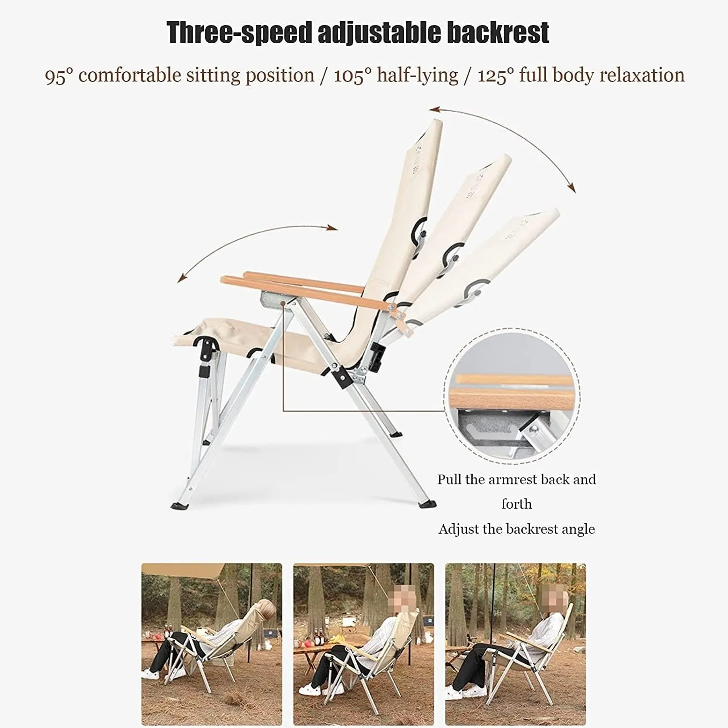 Camping Chair Camping Ultralight Aluminum Tube Ice Fishing Chair Backpack Chair with Wooden Handrail Stool for Camping Beach Fishing Folding Chair (Color : A) (B One Siz