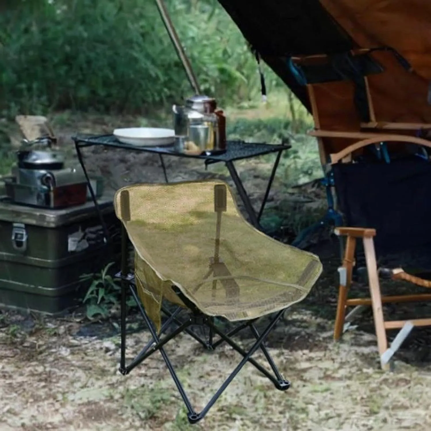 Camping Chair Folding Chair Folded Outdoor Furniture with Storage Bag for Adults for Outside Patio Lawn Yard Sporting Events, Khaki
