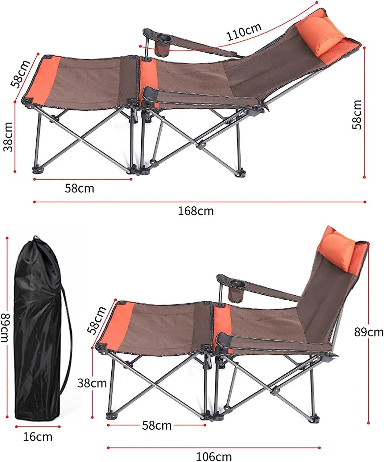 Camping Chair Folding Chairs Lawn Chairs 2 In 1 Camping Chair With Footrest, Recliner Folding Lounge Seat For Beach, Fishing, Picnics, Hiking Folding Chair Camp Chair Moon Chair ( Color : A , Size : 5