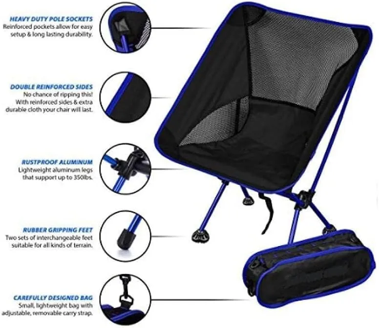 Camping Chair - Folding Outdoor Chair, Lightweight, Breathable Mesh, Portable, 230lbs Capacity, Ideal(Blue)