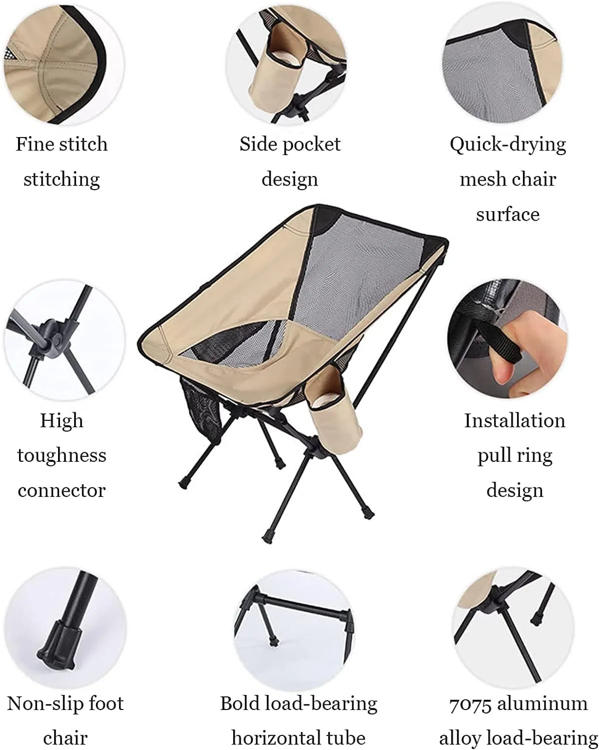 Camping Chair Outdoor Aluminum Alloy Folding Chair Portable Beach Ultralight Fishing Stool Lightweight Compact Camping Backpack Chairs Folding Chair (One Color 64.5 * 52cm