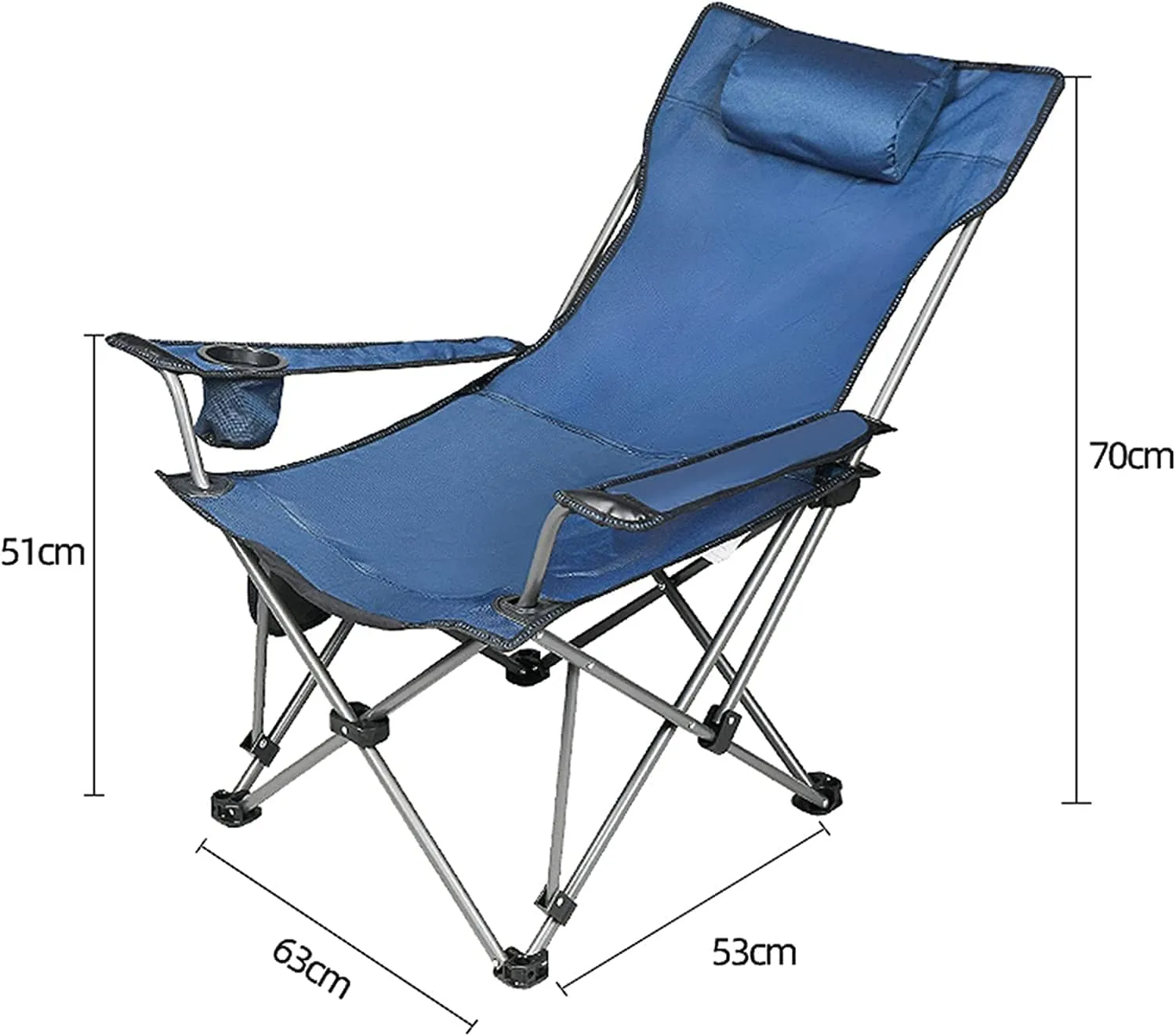 Camping Chair Outdoor Folding Chair Portable Lawn Folding Seat Armchair with Cup Holder Pillow and Carry Bag Leisure Recliner Stool Folding Chair (Color : Blue) (Blue On