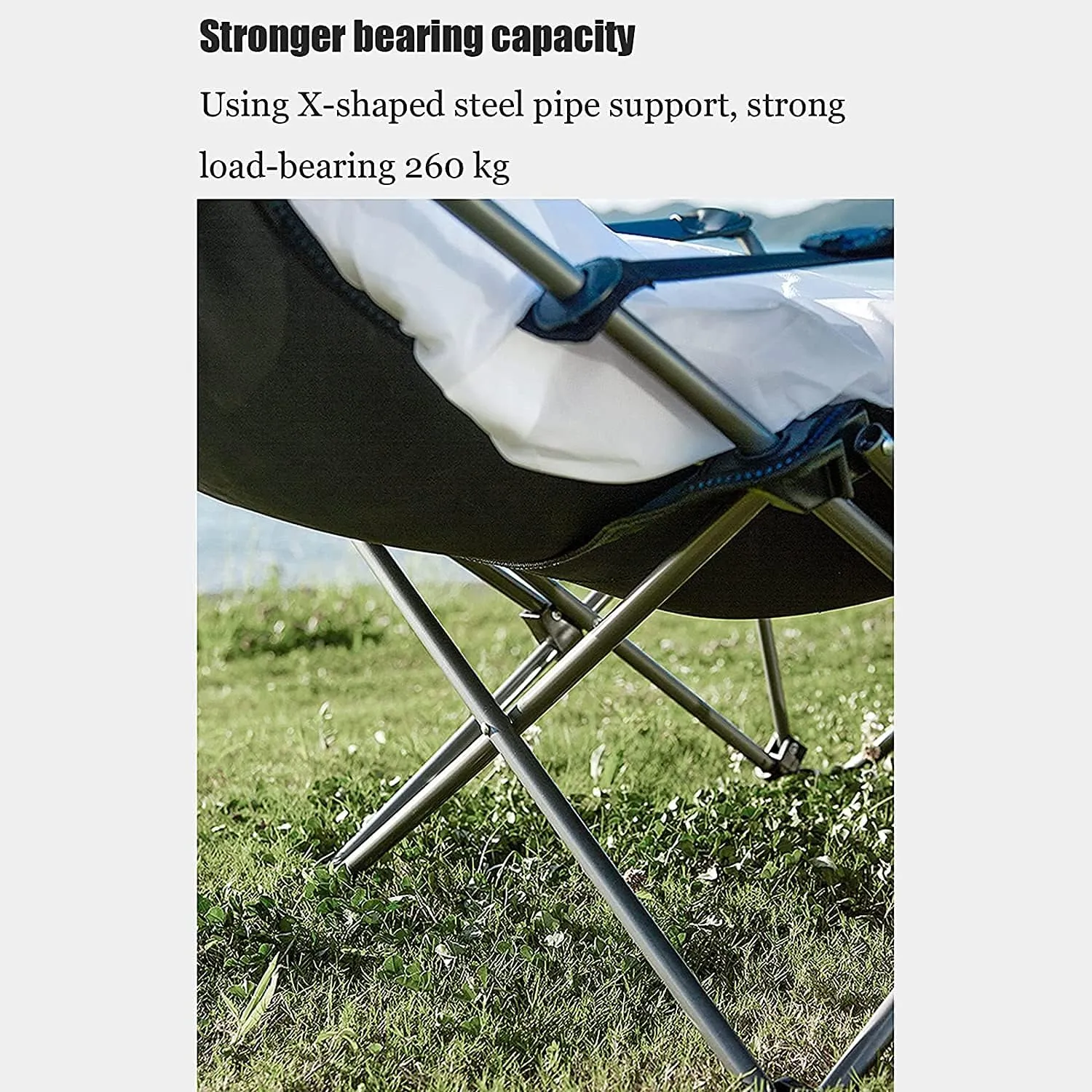 Camping Chair Outdoor Folding Chair Portable Lawn Folding Seat Armchair with Cup Holder Pillow and Carry Bag Leisure Recliner Stool Folding Chair (Color : Blue) (Blue On