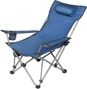Camping Chair Outdoor Folding Chair Portable Lawn Folding Seat Armchair with Cup Holder Pillow and Carry Bag Leisure Recliner Stool Folding Chair (Color : Blue) (Blue On