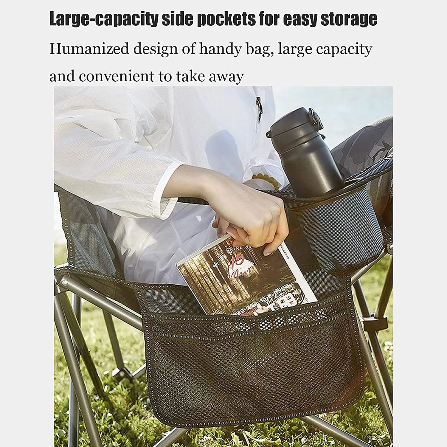 Camping Chair Outdoor Folding Chair Portable Lawn Folding Seat Armchair with Cup Holder Pillow and Carry Bag Leisure Recliner Stool Folding Chair (Color : Blue) (Blue On