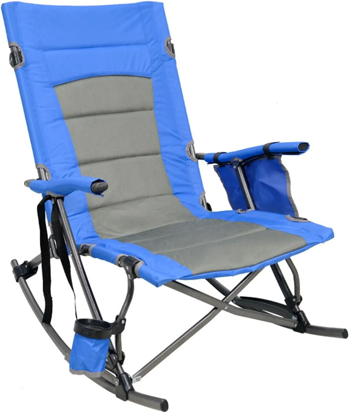 Camping Chair Portable Oversized High Back Lawn Recliner with Cup Bag for Travel Beach Picnic Hiking-Blue