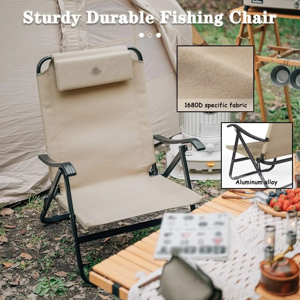 Camping Chair Recliner Comfortable Beach Chair with High Back, Outdoor Folding Ergonomic Director's Chair, Sturdy Aluminum Alloy Director's Chair, Load Bearing 240lb