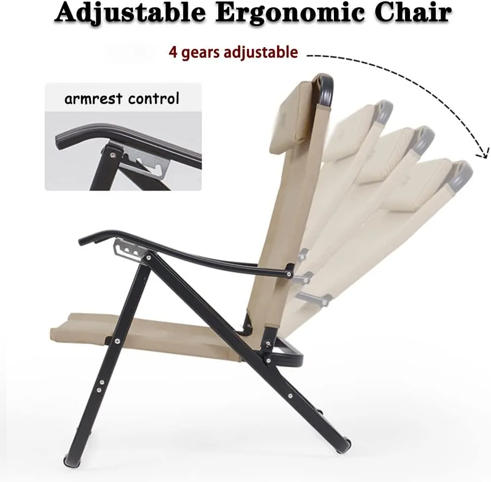Camping Chair Recliner Comfortable Beach Chair with High Back, Outdoor Folding Ergonomic Director's Chair, Sturdy Aluminum Alloy Director's Chair, Load Bearing 240lb