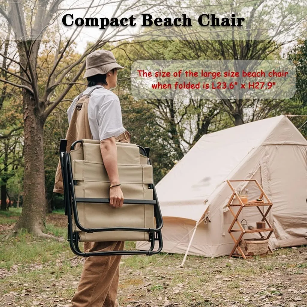 Camping Chair Recliner Comfortable Beach Chair with High Back, Outdoor Folding Ergonomic Director's Chair, Sturdy Aluminum Alloy Director's Chair, Load Bearing 240lb