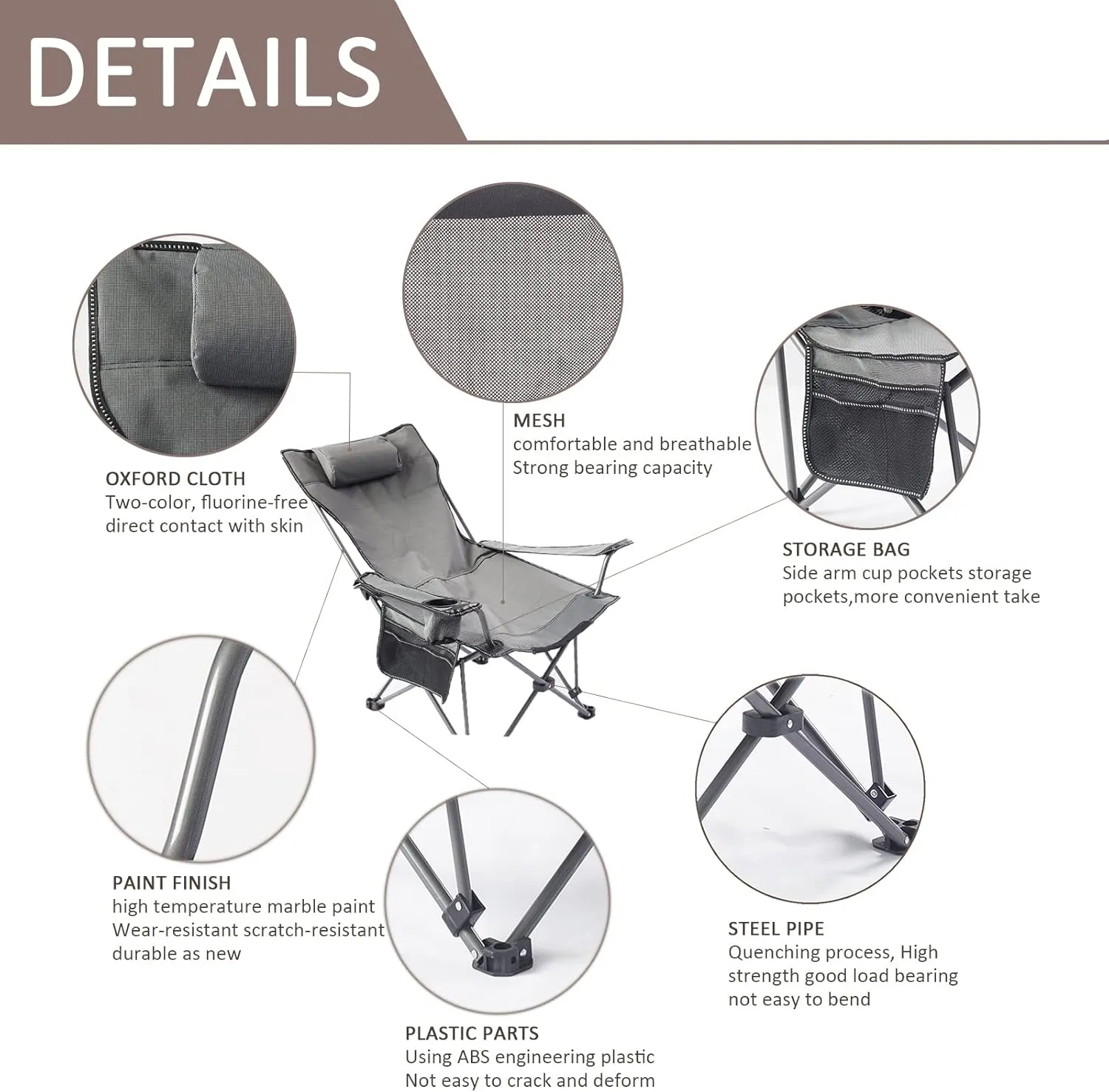 Camping Chair Recliner Portable, Beach Chairs Height Folding Lightweight, Comfortable Camping Chairs, for Camping, Hiking Fishing,E