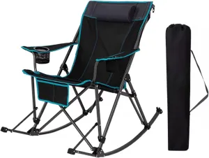 Camping Chair with Headrest Portable Oversized Folding Recliner for Travel Beach Picnic Hiking Support 400Lbs-Black