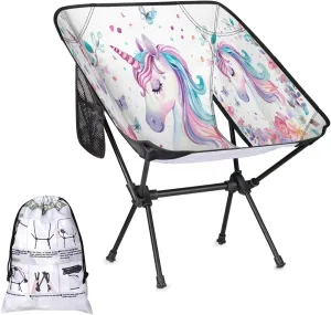 Camping Chairs Folding Beach Chair for Adults Portable Lounge Chair Lightweight Outdoor Backpack Beach Chair Low Backpacking Chair Support 176Lbs Unicorn Print