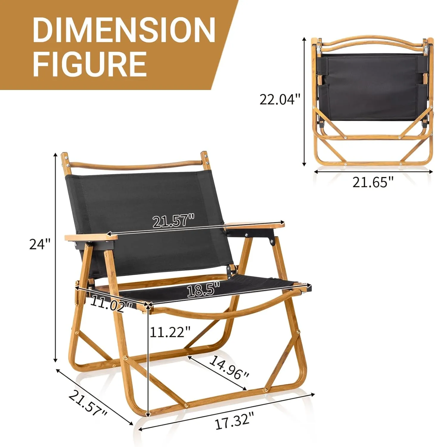 Camping Chairs for Adults,Portable Lightweight Patio Dining Chairs,Aluminum Frame and Imitation Wood Grain,Outdoor Foldable Beach Fishing Chair Lawn Chair,Support 220 Lbs,Black Medium