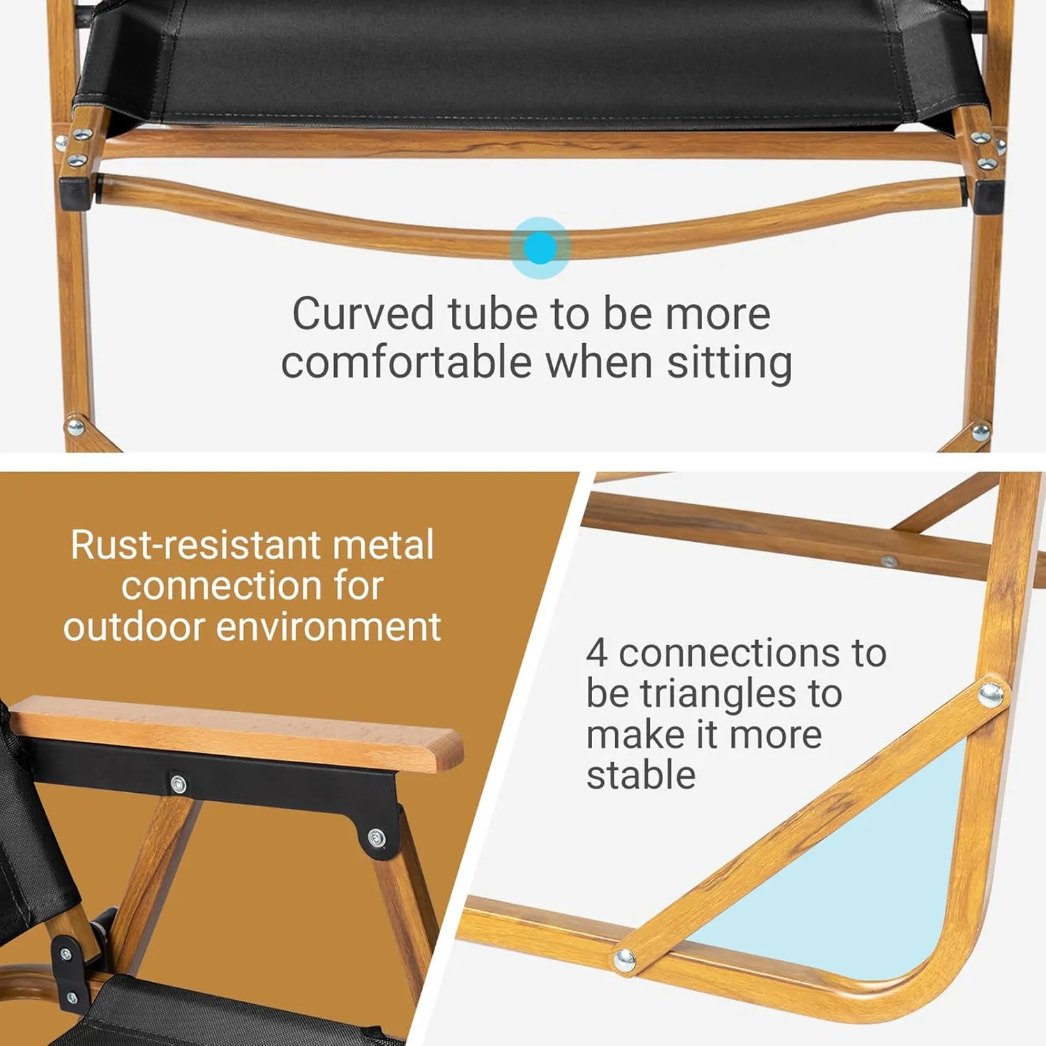 Camping Chairs for Adults,Portable Lightweight Patio Dining Chairs,Aluminum Frame and Imitation Wood Grain,Outdoor Foldable Beach Fishing Chair Lawn Chair,Support 220 Lbs,Black Medium
