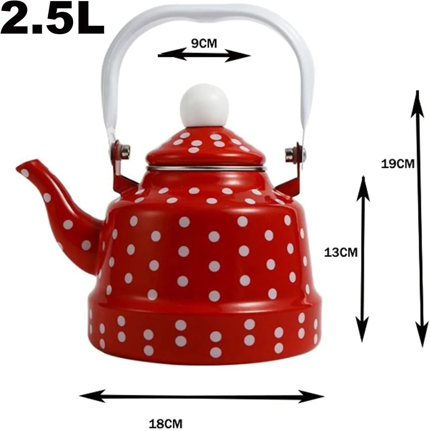 Camping Coffee Pot, Red Vintage Enamel Polka Dot Cute Tea Kettle for Stove Top, Camping Hot Coffee Tea Pot(2.5L)